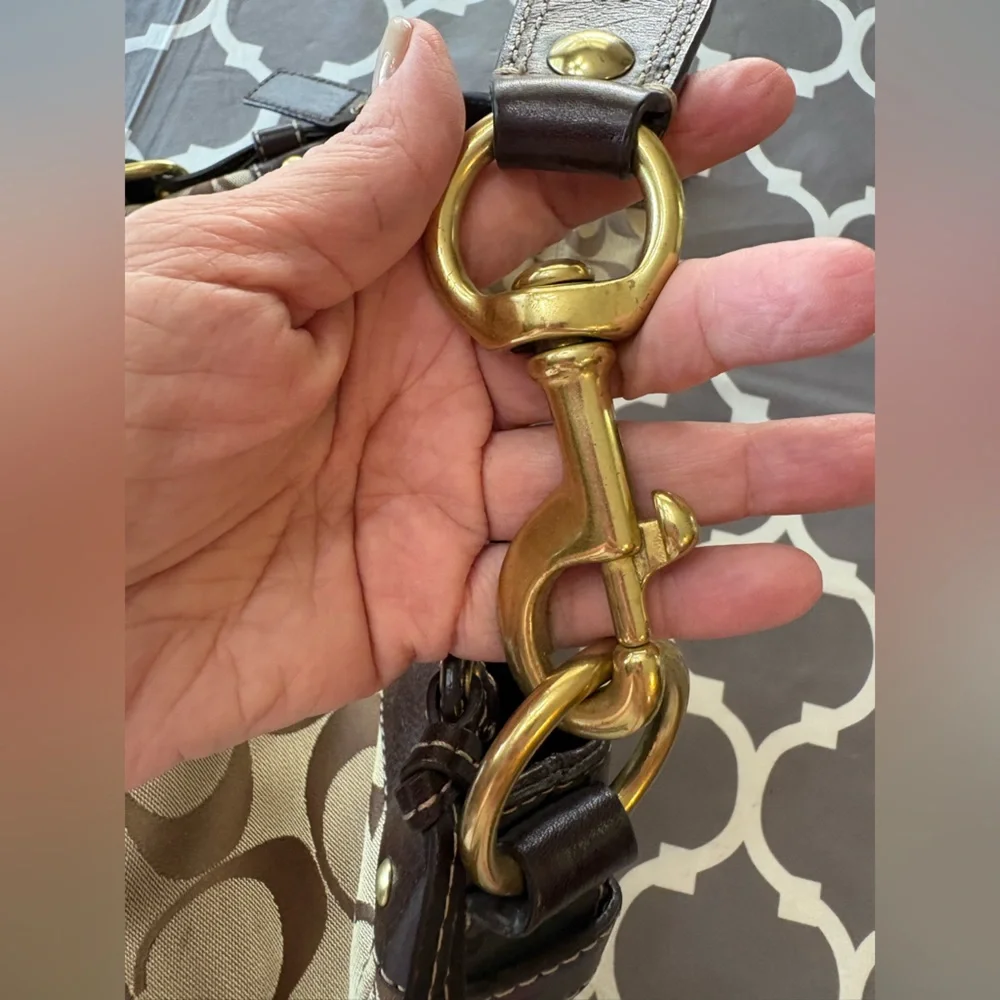 COACH F12657 Zoe Signature Canvas Gold Hardware Leather Trim Hobo Bag & Wallet - Picture 7 of 14